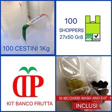 100 CESTINI PLASTICA PER FRUTTA DA 1KG CON MANICO+100 SHOPPERS BIO27x50 DA GR8