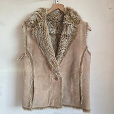 Gilet vintage JFW vera pelle scamosciata taglia 12 bordo pelliccia sintetica Penny Lane marrone