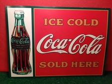 INSEGNA - TARGA METALLICA COCA COLA ICE COLD SOLD HERE IN RILIEVO