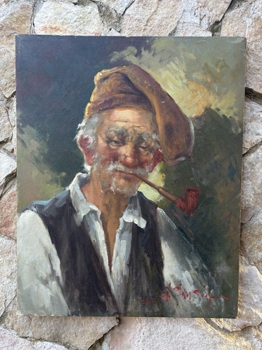Quadro anziano con - -anziano, pipa-