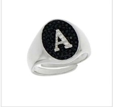 Anello Donna lettera iniziale in Argento 925 con pave' zirconi neri