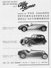 PUBBLICITA 1935 ALFA ROMEO AUTO SPIDER 2 POSTI BERLINA 2300 CORTO BIPOSTO CORSA 