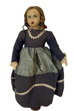 Bambola Lenci vintage in feltro blu e vestito taffetà con nastro rosso, 10"