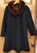 Vintage 1960s Stevens Forstmann Fur Collar Union Made Coat Womens Sz S