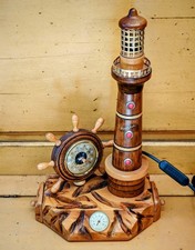 Lampada 220v Costiere Faro Marino 1950 Barometro IN Legno Lume Souvenir Honfleur