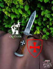 Pugnale Cavaliere Templare Fatto a Mano 12" Manico in Acciaio Inox Palissandro con Fodero
