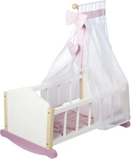 Lettino per Bambole "Scarlett", Accessori in Tessuto, Baldacchino, Legno, Bianco