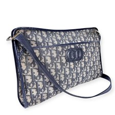 Christian Dior Trotter borsa a tracolla obliqua in pelle marina tela autentica