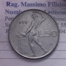 NL* ITALIA Repubblica 50 LIRE VULCANO 1958 RARO come da foto