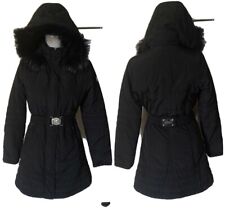 Eskey Piumino Giubbotto giubbino Nero Lungo Pelliccia Cappuccio Black Donna