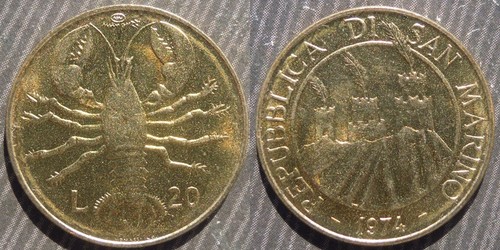 San marino 20 lire 1974 - lire,