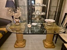 Tavolo in vetro stile barocco con supporti in polvere di marmo e 4 sedie