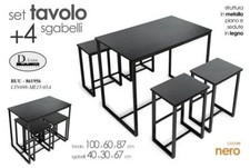 TAVOLO RETTTANGOLARE + 4 SEDIE METALLO SALVASPAZIO PIANO LEGNO PRANZO NERO
