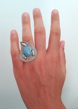 ANELLO DONNA ARGENTO MASSICCIO 925 CON ANGELITE NATURALE GOCCIA CABOCHON DESIGN