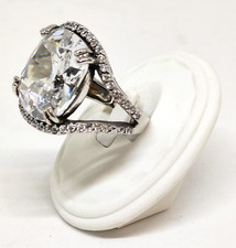 Anello argento 925 ‰ da cocktail rodiato cristallo oversize quadrato cuscino