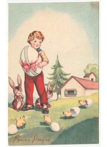 1957 cartolina bambino uovo - , di