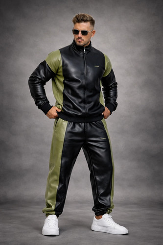Tuta uomo pelle nera - cachi, 2