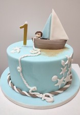 Torta finta compleanno,battesimo bimbo tema mare,pasta di zucc. OTTIME COND.