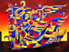 Kino Mistral "Araba Fenice" dipinto su tavola cm.55x45+COA