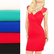 VESTITO CORTO MINI ABITO DONNA Mare Estivo Cotone Senza Maniche Pizzo Aderente