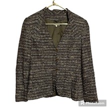 Giacca blazer italiano Santorelli Rene tweed senza colletto 3 bottoni donna 8