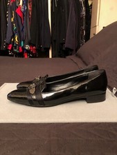 GUCCI LUSSO BALLERINE  PELLE PATENT BLACK FIBBIA SILVER ORIGINAL 39 C 9 US 6 UK