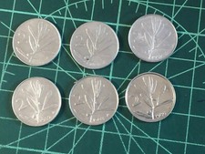 LOTTO MONETE 2 LIRE OLIVO APE 6 PEZZI 1954 1955 1957 1959 1983 1986