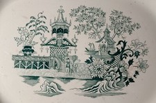 Grande Vassoio In Ceramica XIX sec. Decoro Colandine Gp&C Cineseria Rara Verde