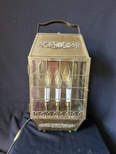 Antica lampada da tavolo lanterna vintage in ottone e vetro con 3 luci all'interno