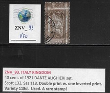 ZNV_93. REGNO D'ITALIA. Rara varietà da 40 cent. 1921 ALIGHIERI. Sc. 132. Usato