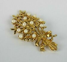 Spilla a Mazzo di Fiori ELEGANTE Vintage Colore Oro Con Perline Bigiotteria