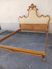 LETTO MATRIMONIALE - CORNICE DORATA RICCHI INTAGLI - STOFFA CHIARA - 1940 EMILIA