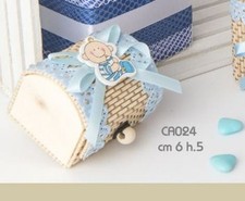 Box Baule Bauletto in vimini con decorazioni CELESTE PORTACONFETTI BOMBO 06TT