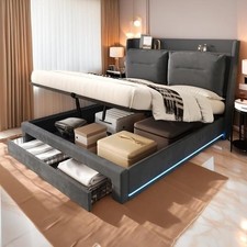 Letto alla francese da 140x190 con portata max di 150kg (cassetoni,LED, 2pacchi)