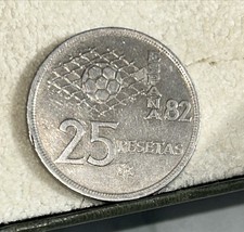 Moneta Rara Da 25 Pesetas Del. 1980 Mondiali Di Calcio 1982
