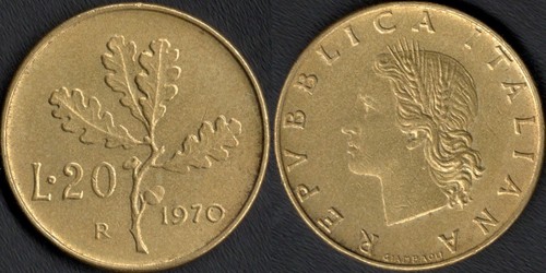 Italia lire 1970 - 20, lire,