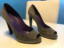 SERGIO ROSSI PUMPS SPUNTATE 38,5 PELLE GRIGIA SCAMOSCIATA, PLATEAU, TACCO 11CM