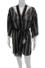 Accappatoio Betsey Johnson intimo stampa floreale legato manica lunga nero taglia S