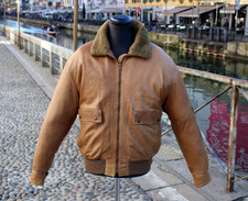 Giubbotto Bomber Pelle Modello Aviatore Vintage Beige Taglia XL