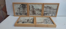 Quadri Incisione Raffigurante Napoli Vecchia 5 Quadri 25x25 in Legno