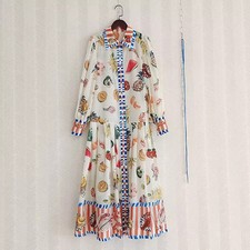 Abito Lungo Bianco Con Stampa