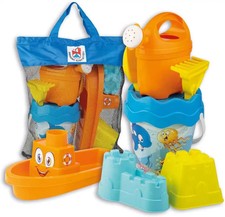 Set Mare Happy Fish in Borsa Rete Set Gioco Sabbia Secchiello Palette e Formine