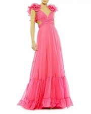 Abito Mac Duggal rosa caldo rosetta chiffon ritaglio vita impero taglia 8 $598