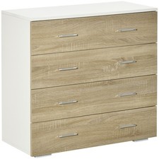 HOMCOM Cassettiera 4 Cassetti in Legno e Maniglie in Alluminio 76x35x72cm Rovere
