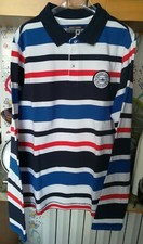 polo bambino 13/14 anni manica lunga ORIGINAL MARINES bianca a righe blu e rosse