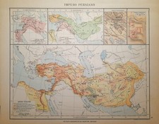 IMPERO PERSIANO ASSIRO DI ASSURBANIPAL carta geografica storica 1956 De Agostini