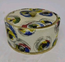 KOFLER  Talco  scatola cilindrica i in tessuto fantasia , vintage anni'50