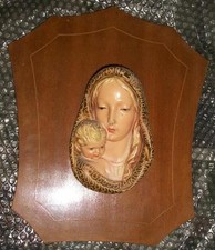 Icona metà 900 scultura gesso legno Madonna Bambin Gesù ideale capoletto camera