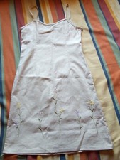 Abito Donna Vintage, ricamato lino e viscosa, Taglia S M, NUOVO