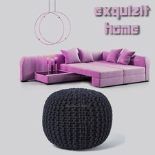 Pouf rotondo marocchino grande lavorato a maglia poggiapiedi grosso cuscino cotone - NERO